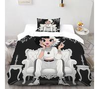 QIVELDE Black White Hair Bedding Set 3D Digital Printing Fashion Cartoon Person Duvet Cover Set Chic Breathable Quilt Cover Universal for All Seasons with Pillowcase Single（135x200cm）