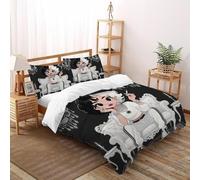 QIVELDE Black White Hair Bedding Set 3D Digital Printing Fashion Cartoon Person Duvet Cover Set Microfiber Comforter Cover Universal for All Seasons Pillowcase Double（200x200cm）