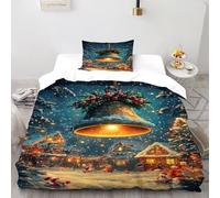 QIVELDE Christmas Bell Bedding Set 2 Pieces 3D Digital Printing Christmas Themes Duvet Cover Set Chic Breathable Comforter Cover Girl Woman with Pillowcase Single（135x200cm）