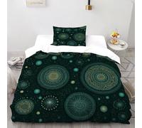 QIVELDE Circular Patterns Bedding Set 3D Design Star Sky Cosmic Bodies Duvet Cover Set 2 Pieces Chic Breathable Comforter Cover Universal for All Seasons with Pillowcase Single（135x200cm）