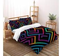 QIVELDE Colorful Lines Bedding Set Floral Printed Geometry Geometric Patterns Duvet Cover Set Chic Breathable Quilt Cover Suitable for Family,couple,children with Pillow Super King（260x220cm）