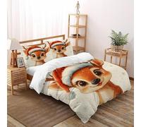 QIVELDE Deer Santa Hat Bedding Set Digital Printe Christmas Forest Animal Duvet Cover Set Microfiber Quilt Cover Suitable for Family,couple,children Pillowcase Double（200x200cm）