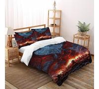QIVELDE Dragon Flame_2 Bedding Set 3D Digital Printing Combat Night Creature Duvet Cover 3 Pieces Set Chic Breathable Quilt Cover Universal for All Seasons with Pillow Double（200x200cm）