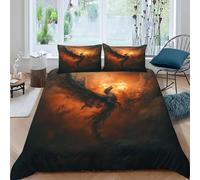 QIVELDE Dragon Flame 3 Pieces Duvet Cover,3D Printed Epic Mythic Beast Sky Bedding Set,2 Pillowcases,Hidden Zipper,Microfiber Quilt Cover,King（220x240cm）