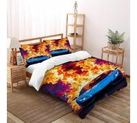 QIVELDE Fire Car Bedding Set 3D Digital Printing Blaze Flame Vehicle Duvet Cover Set Chic Breathable Quilt Cover Universal for All Seasons with Pillowcase Double（200x200cm）