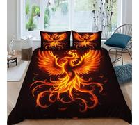 QIVELDE Fire Phoenix Bedding Set Digital Printe Myth Mythical Animal Duvet Cover Set 3 Pieces Chic Breathable Quilt Cover Universal for All Seasons with Pillowcase King（220x240cm）