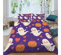 QIVELDE Ghost Pumpkin 3 Pieces Duvet Cover,3D Printed Halloween Ghosts Pumpkins Bedding Set,2 Pillowcases,Hidden Zipper,Microfiber Quilt Cover,King（220x240cm）
