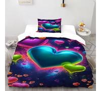 QIVELDE Hearts Colors Bedding Set 3D Digital Printing Gothic Themes Duvet Cover Set Chic Breathable Quilt Cover for Boys & Girls with Pillow Single(135x200cm)
