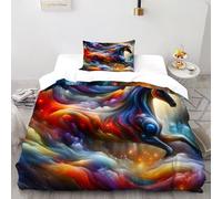 QIVELDE Horse Color Bedding Set Digital Printe Animal Themes Wildlife Duvet Cover Set Microfiber Quilt Cover Suitable for Family,couple,children Pillowcase Single(135x200cm)