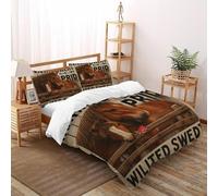 QIVELDE Horses 3 Pieces Duvet Cover,3D Printed Rural Pastoral Horses Bedding Set,2 Pillowcases,Hidden Zipper,Microfiber Quilt Cover,Super King（260x220cm）