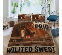 QIVELDE Horses Bedding Set 3D Digital Printing Rural Pastoral Horses Duvet Cover Set Microfiber Quilt Cover 3 Pieces for Boys & Girls with Pillowcase King（220x240cm）