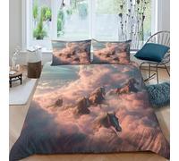 QIVELDE Horses Clouds Bedding Set 3D Design Aesthetic Cloud Equine Duvet Cover Set Chic Breathable Comforter Cover for Boys&Girls with Pillowcase King（220x240cm）