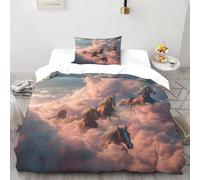 QIVELDE Horses Clouds Bedding Set 3D Digital Printing Aesthetic Cloud Equine Duvet Cover Set 2 Pieces Microfiber Quilt Cover Suitable for Family,couple,children with Pillow Single（135x200cm）