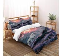 QIVELDE Horses Flowers Bedding Set 3 Pieces 3D Digital Printing Graceful FieldBeasts Duvet Cover Set Chic Breathable Comforter Cover Girl Woman with Pillowcase Super King（260x220cm）