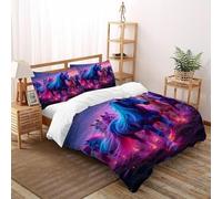 QIVELDE Horses Lights Bedding Set 3D Digital Printing Aesthetic Grassland Animals Duvet Cover Set 3 Pieces Microfiber Comforter Cover for Boys & Girls with Pillowcase Super King（260x220cm）