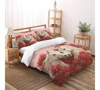 QIVELDE Horses Roses Bedding Set 3D Digital Printing Romantic Farm Animals Duvet Cover Set Chic Breathable Comforter Cover Universal for All Seasons with Pillow Super King（260x220cm）