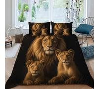 QIVELDE Lion Cub Bedding Set 3D Digital Printing Kinship SavannaAnimals Duvet Cover Set Microfiber Comforter Cover Universal for All Seasons Pillowcase King（220x240cm）