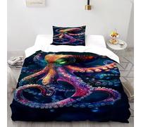 QIVELDE Octopus Bubbles Bedding Set Theme Bedspread Animal Themes Marine Animals Duvet Cover Set Microfiber Comforter Cover Suitable for Family,couple,children with Pillow Single（135x200cm）