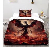 QIVELDE Phoenix Flame 2 Pieces Duvet Cover,3D Printed Nirvana Fiery Bird Bedding Set,2 Pillowcases,Hidden Zipper,Microfiber Quilt Cover,Single（135x200cm）