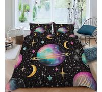 QIVELDE Planet Star Bedding Set 3D Design Star Sky Sky Bodies Duvet Cover Set Chic Breathable Quilt Cover 3 Pieces Universal for All Seasons Pillowcase King（220x240cm）