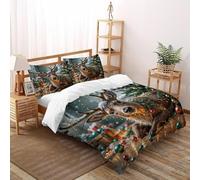 QIVELDE Reindeer Christmas 3 Pieces Duvet Cover,3D Printed Christmas Themes Bedding Set,2 Pillowcases,Hidden Zipper,Microfiber Quilt Cover,Double（200x200cm）