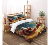 QIVELDE Santa Reindeer Bedding Set Theme Bedspread Christmas Themes Duvet Cover Set 3 Pieces Chic Breathable Comforter Cover Universal for All Seasons with Pillowcase Double（200x200cm）