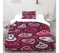 QIVELDE Smiles Background Bedding Set 3D Design Cute Cartoon Smiles Duvet Cover Set Microfiber Quilt Cover Universal for All Seasons with Pillowcase Single（135x200cm）