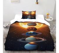 QIVELDE Sun Planet Bedding Set 3D Design Cosmos Cosmic Objects Duvet Cover Set Microfiber Quilt Cover Suitable for Family,couple,children Pillowcase Single（135x200cm）