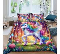 QIVELDE Unicorn Rainbow Bedding Set 3D Digital Printing Animal Themes Wildlife Duvet Cover Set Pillowcase Microfiber Quilt Cover Suitable for Family,couple,children King（220x240cm）