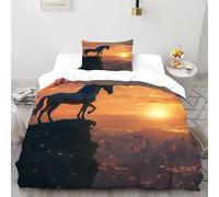 QIVELDE Unicorn Sunset Bedding Set 3D Digital Printing Aesthetic MountainBeast Duvet Cover Set Microfiber Quilt Cover 2 Pieces for Boys & Girls with Pillowcase Single（135x200cm）