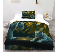 QIVELDE White Tiger Yellow 2 Pieces Duvet Cover,3D Printed Quiet Forest Animals Bedding Set,2 Pillowcases,Hidden Zipper,Microfiber Quilt Cover,Single（135x200cm）