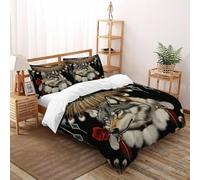 QIVELDE Wolf Feather 3 Pieces Duvet Cover,3D Printed Tribe Forest Animal Bedding Set,2 Pillowcases,Hidden Zipper,Microfiber Quilt Cover,Double（200x200cm）