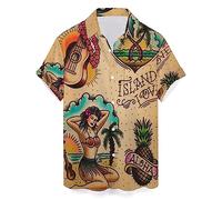 QIVICIMA Men's Retro Bowling Shirts 50s Rockabilly Style Button Down Shirts Cuban Style Camp Shirt, A5-retro, Large