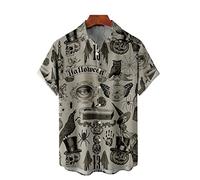 QIVICIMA Men's Retro Bowling Shirts 50s Rockabilly Style Button Down Shirts Cuban Style Camp Shirt, B6 Halloween Print, Large