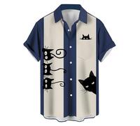 QIVICIMA Men's Retro Bowling Shirts 50s Rockabilly Style Button Down Shirts Vintage Style Camp Shirt for Adult, 1 1 a Five Cat, Medium