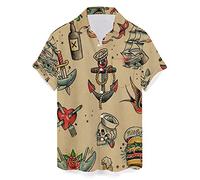 QIVICIMA Men's Retro Bowling Shirts 50s Rockabilly Style Button Down Shirts Vintage Style Camp Shirt, 1 B5 Retro, Medium