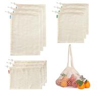 Qivine 10 Pack Reusable Mesh Produce Bags for Vegetables and Fruit, Cotton Grocery Shopping Bag in 3 Sizes, Small Medium Large - Washable Storage Net Handbag for Fruits & Vegetables