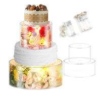 Qivine 2 Pack Acrylic Cake Stand, 10/6 inch Clear Cake Tier with LED Light Strip, Round Cylinder Cake Stand Holder Fillable Cupcake Display Riser Decorative Box for Wedding Party Birthday