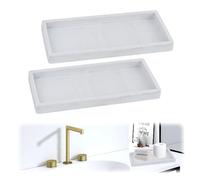 Qivine 2Pcs Bath Tray, Silicone Bathroom Vanity Tray 8x4x0.7 Inch, Rectangular Cosmetics Plate Trays Soap Dispenser Bottle Trays for Perfume Tissues Candles Towel Plant Jewelry