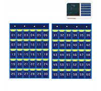 Qivine 2Pcs Numbered Classroom Pocket Chart, 60 Pockets Wall Hanging Chart Classroom Storage Bag Phone Holder Hanging Organizer with Numbers