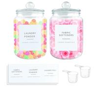 Qivine 2Pcs Washing Powder Storage with Labels, 67.6 OZ Glass Laundry Storage Containers Jar Laundry Detergent Storage Laundry Container for Detergent, Washing Powder, Detergent Dispenser