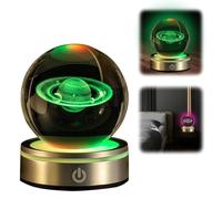 Qivine 3D Saturn Crystal Ball with LED Base, 3.15" (80mm) Light, 6 Colors Night Light with Gift Bags and Cards for Home Decorative Ornament Astronomy Gifts