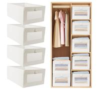 Qivine 4 Pack Folding Closet Organisers, Linen Clothes Storage Boxes, Wardrobe Storage Organiser, Large Drawer Organiser Basket for Bedroom Kitchen Bathroom Office 40 x 26.5cm