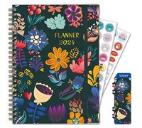 Qivine 4Pcs Academic Planner, 2024 Monthly & Weekly Diary Planner with Label Sticker and Bookmark, A4 Week to View Planner, 2024 Year Appointment Calendar Book for Student, School, Teacher