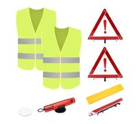 Qivine 5 in 1 Warning Triangles for Cars - 2 Foldable Warning Triangles, 2 High-Visibility Reflective Vest & Car Safety Hammer, Car Safety Kit for Car Breakdown & Emergencies