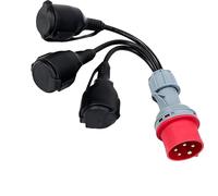 Qivine CEE Power Adapter, 400V 16A Plug to 3 x 230V Socket Extension Cable with Hinged Cover & Earthing Contact Plug, Oil and Cold Resistant CEE Adapter Cable for Camping, Caravan, Boat
