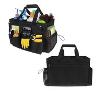 Qivine Cleaning Caddy with Handle, Waterproof 900D Oxford Foldable Cleaning Bag Large Capacity Cleaning Basket with Removable Divider, 5 Sections & 11 Pockets, Multi-Purpose Storage