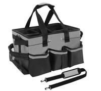 Qivine Cleaning Caddy with Handle, Waterproof 900D Oxford Foldable Cleaning Bag Large Capacity Cleaning Basket with 5 Internal Pockets, Cleaning Caddy Organiser for Home, Garden (Grey)