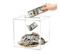 Qivine Clear Money Box, Acrylic Piggy Bank for Adults kids, Square Money Box, 12x12x12 cm Transparent Money Saving Box, Break to Open Saving Box For Storing Cash or Coin