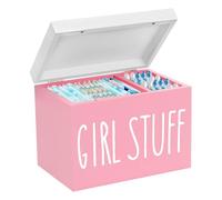 Qivine Cotton Bud Holder with 2 Compartments, Wooden Tampon Holder for Bathroom Decor, Feminine Bathroom Storage Box with Lid for Girls' Sanitary Stuff in the Bathroom (Pink)